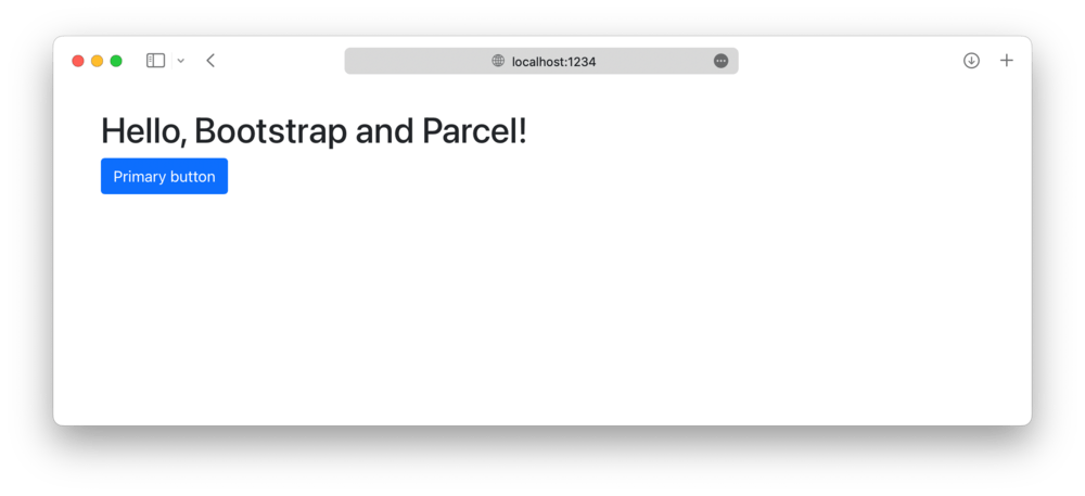 Servidor de desenvolvimento Parcel em execução com Bootstrap